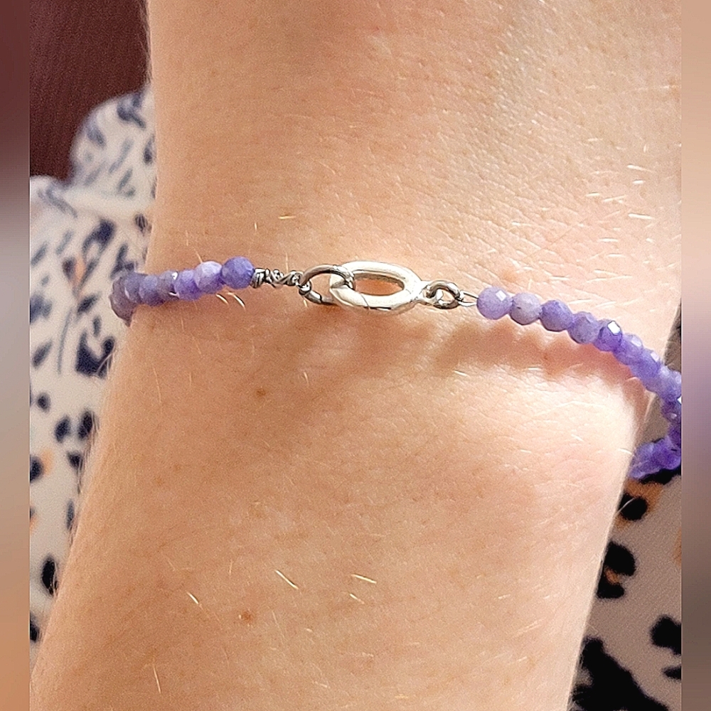 Natural Tanzanite Bracelet 7.5" .925 Sterling Silver Oval Clasp Handmade